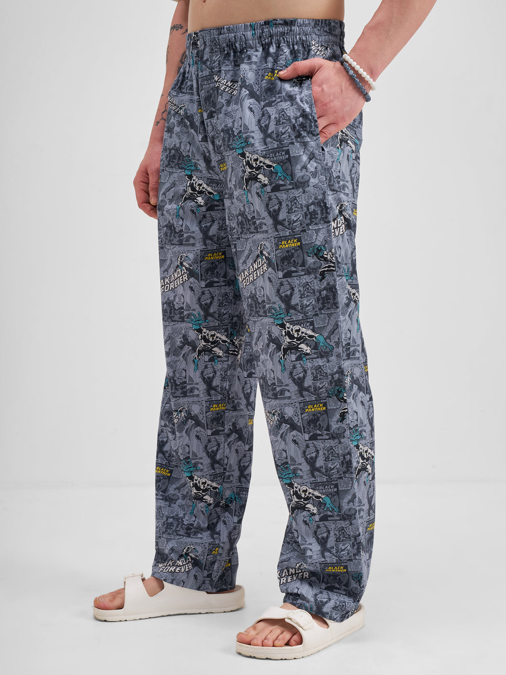 Marvel By Highlander Men Grey Black Panther Printed Lounge Pant - Grey - Image 4