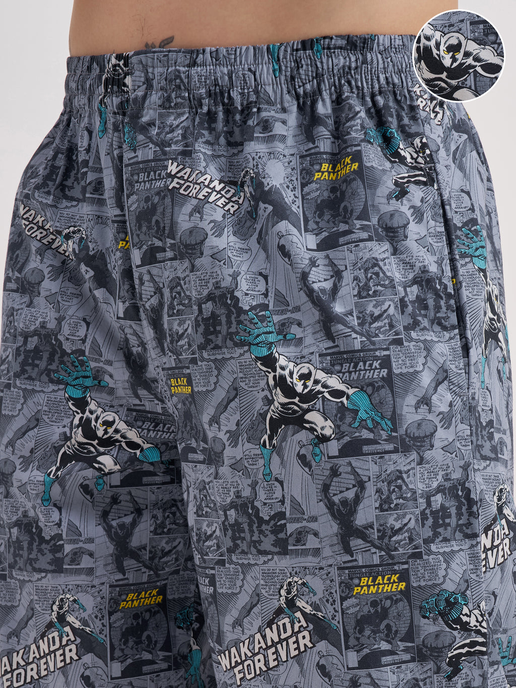 Marvel By Highlander Men Grey Black Panther Printed Lounge Pant - Grey - Image 5