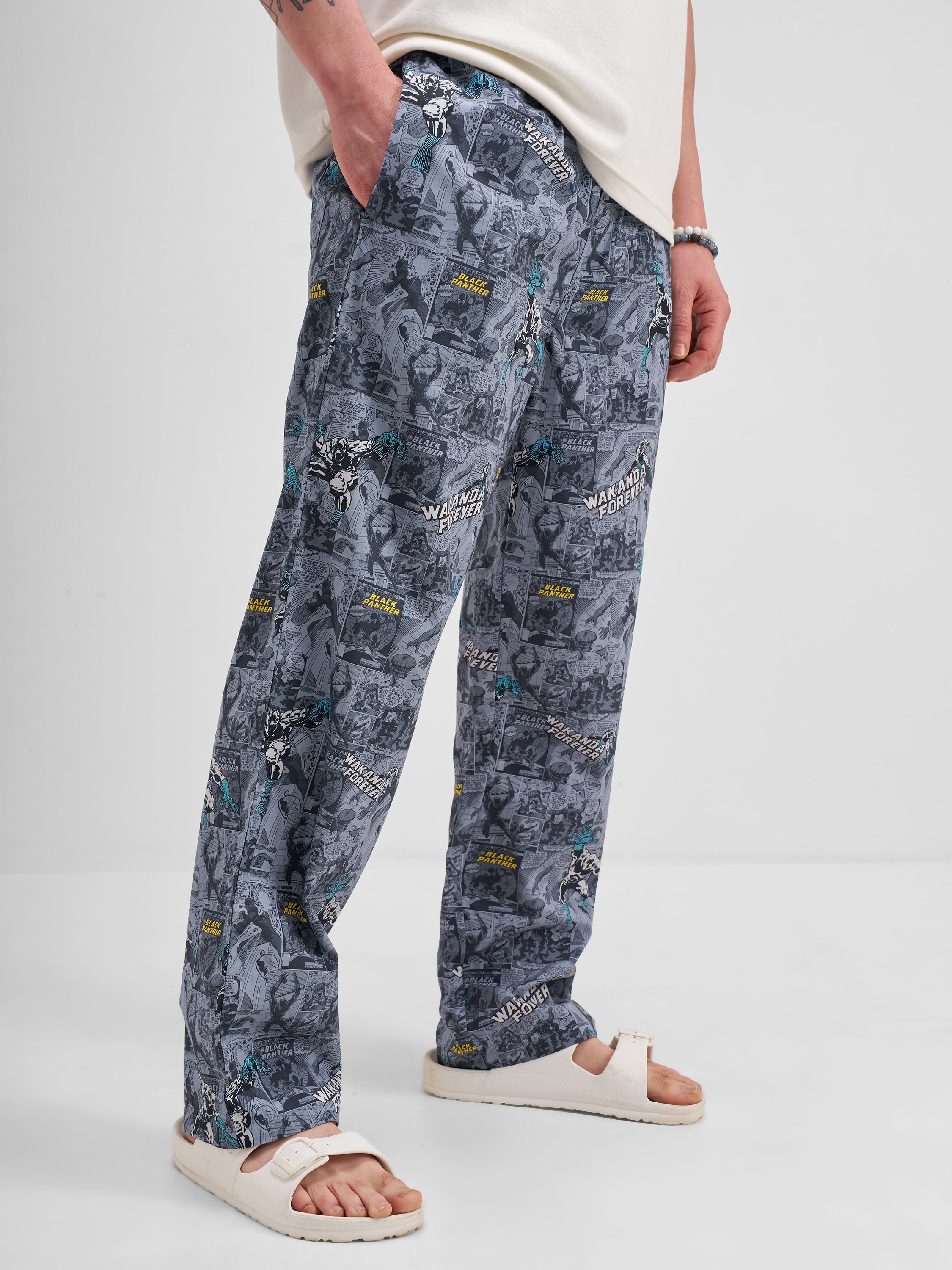Marvel By Highlander Men Grey Black Panther Printed Lounge Pant - Grey - Image 6