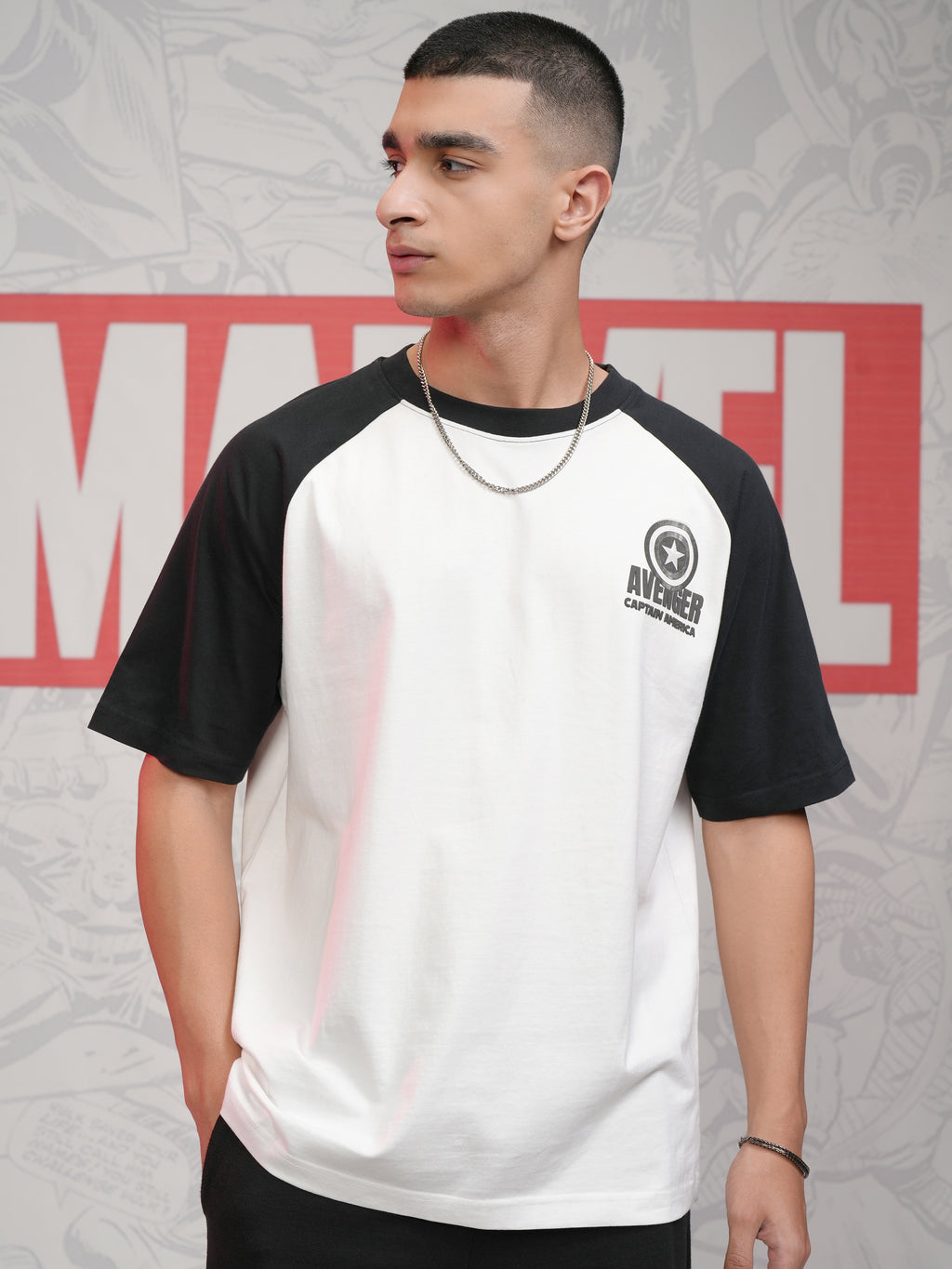 Marvel By Highlander Men White Captain America Printed Round Neck Oversized Fit T-Shirt - White - Image 3