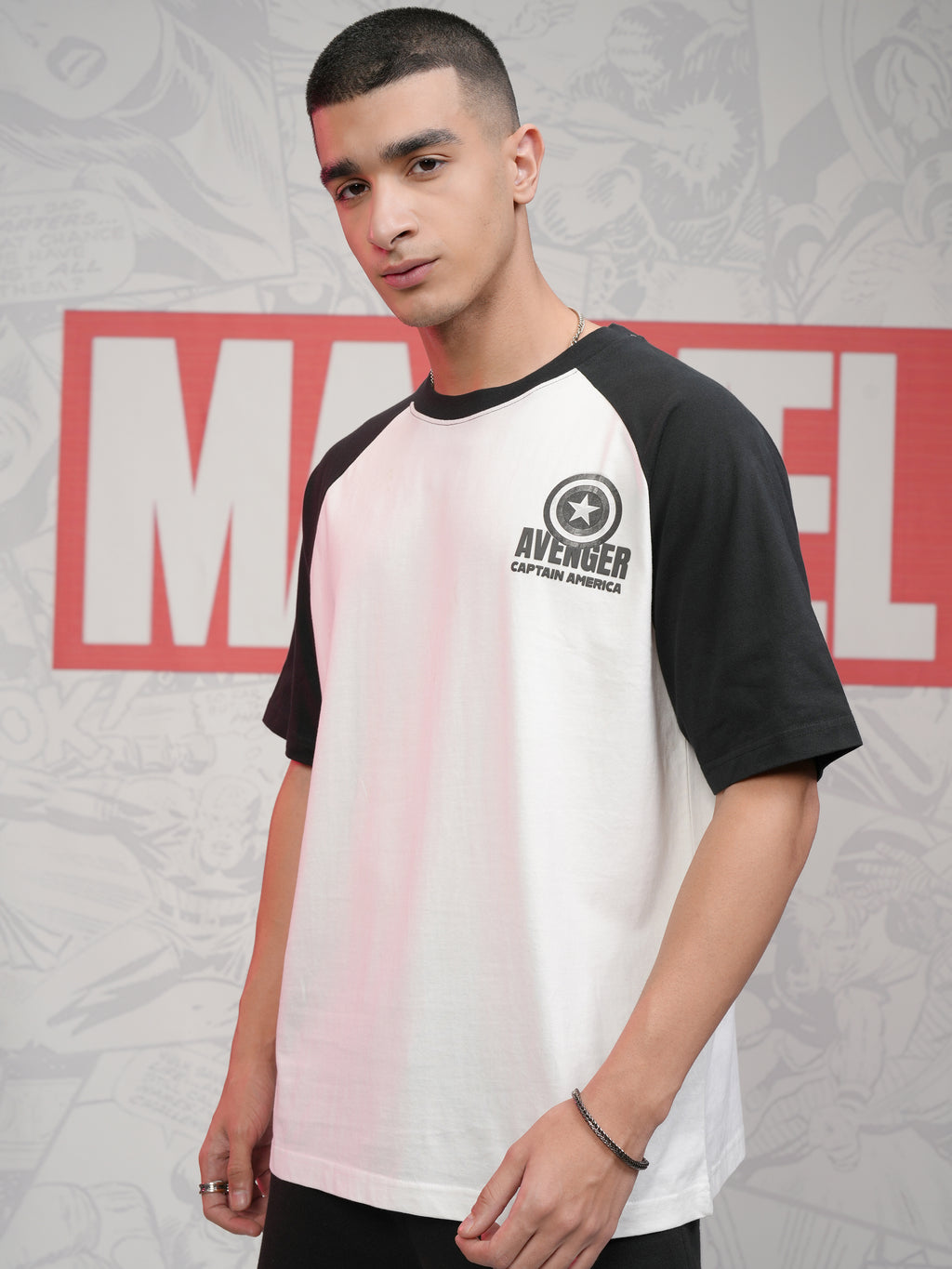 Marvel By Highlander Men White Captain America Printed Round Neck Oversized Fit T-Shirt - White - Image 4