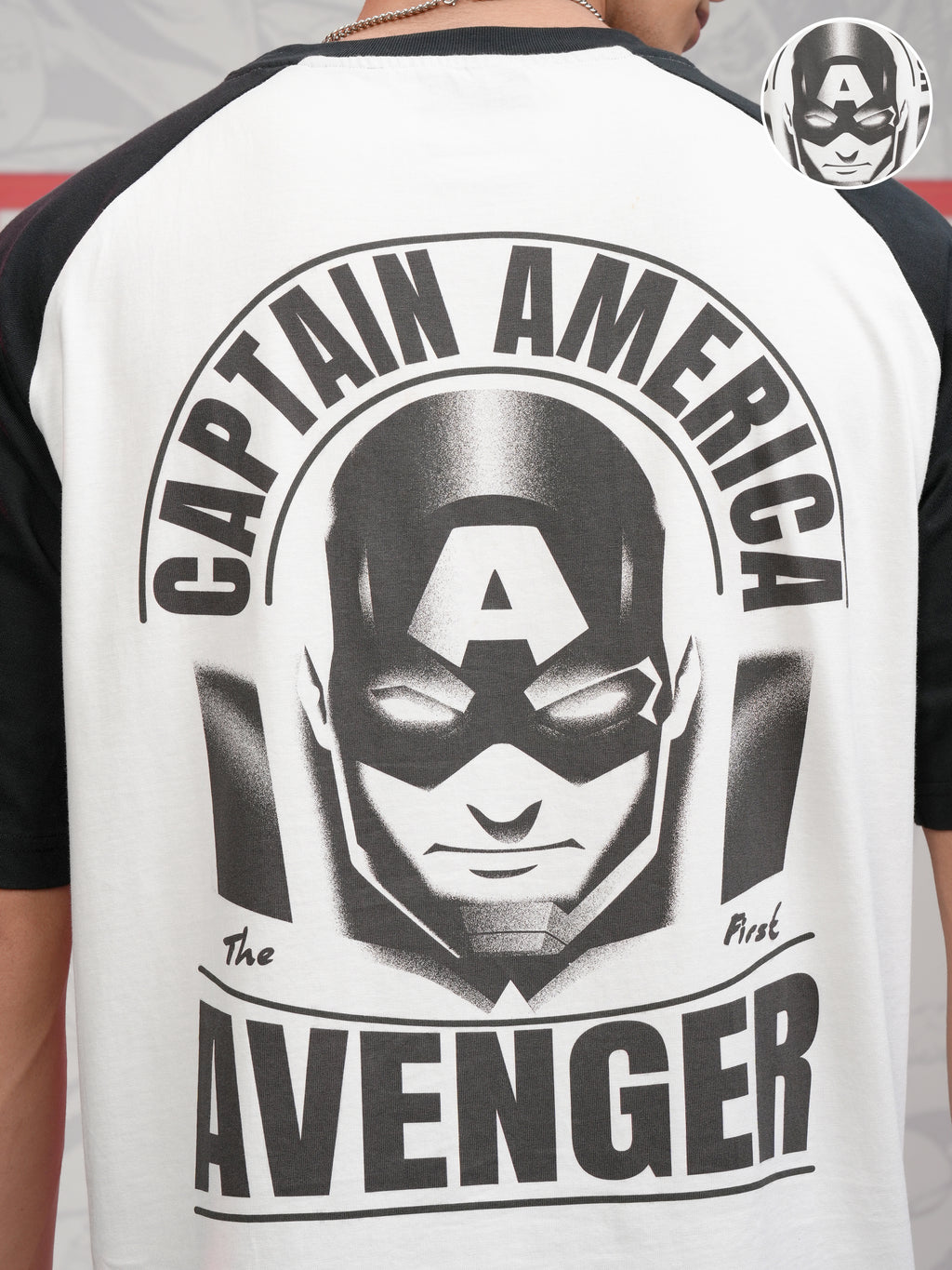 Marvel By Highlander Men White Captain America Printed Round Neck Oversized Fit T-Shirt - White - Image 5