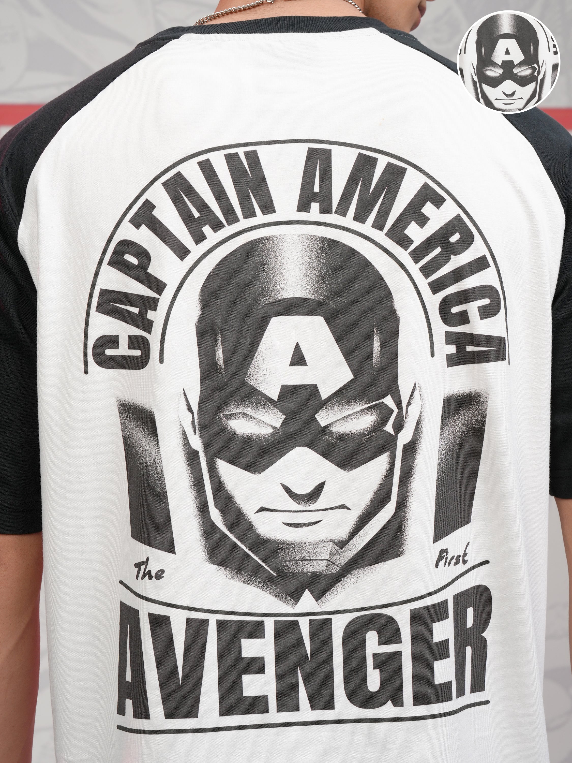Marvel By Highlander Men White Captain America Printed Round Neck Oversized Fit T-Shirt - White - Image 5