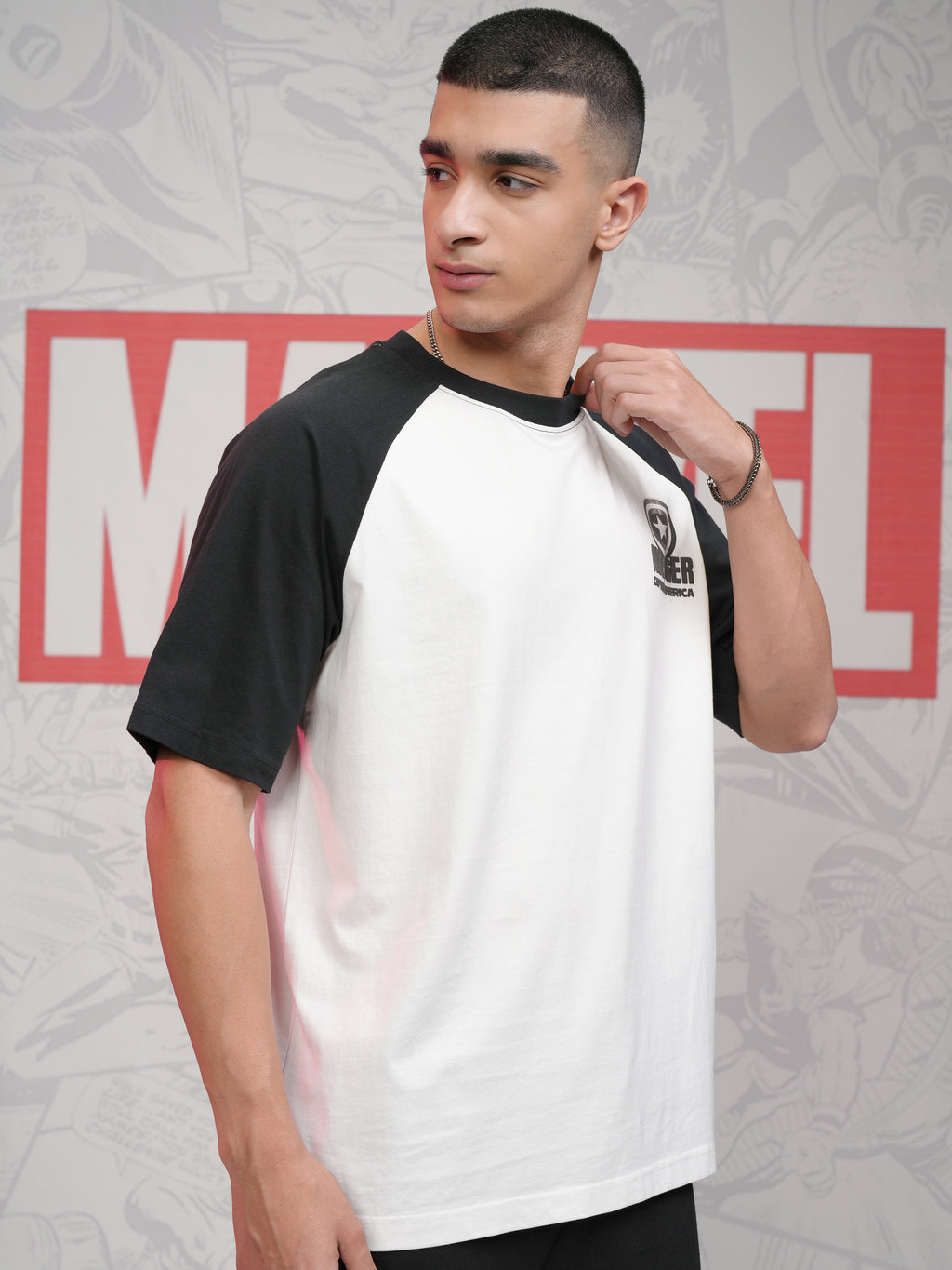 Marvel By Highlander Men White Captain America Printed Round Neck Oversized Fit T-Shirt - White - Image 6