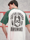 Marvel By Highlander Men Off White Captain America Printed Round Neck Oversized Fit T-Shirt - Off White - Image 1