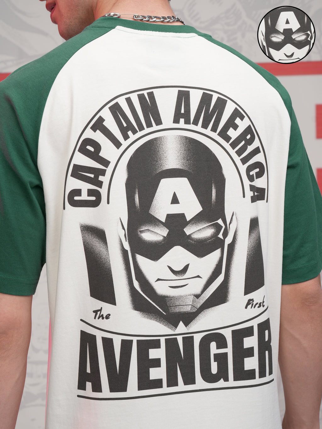 Marvel By Highlander Men Off White Captain America Printed Round Neck Oversized Fit T-Shirt - Off White - Image 5