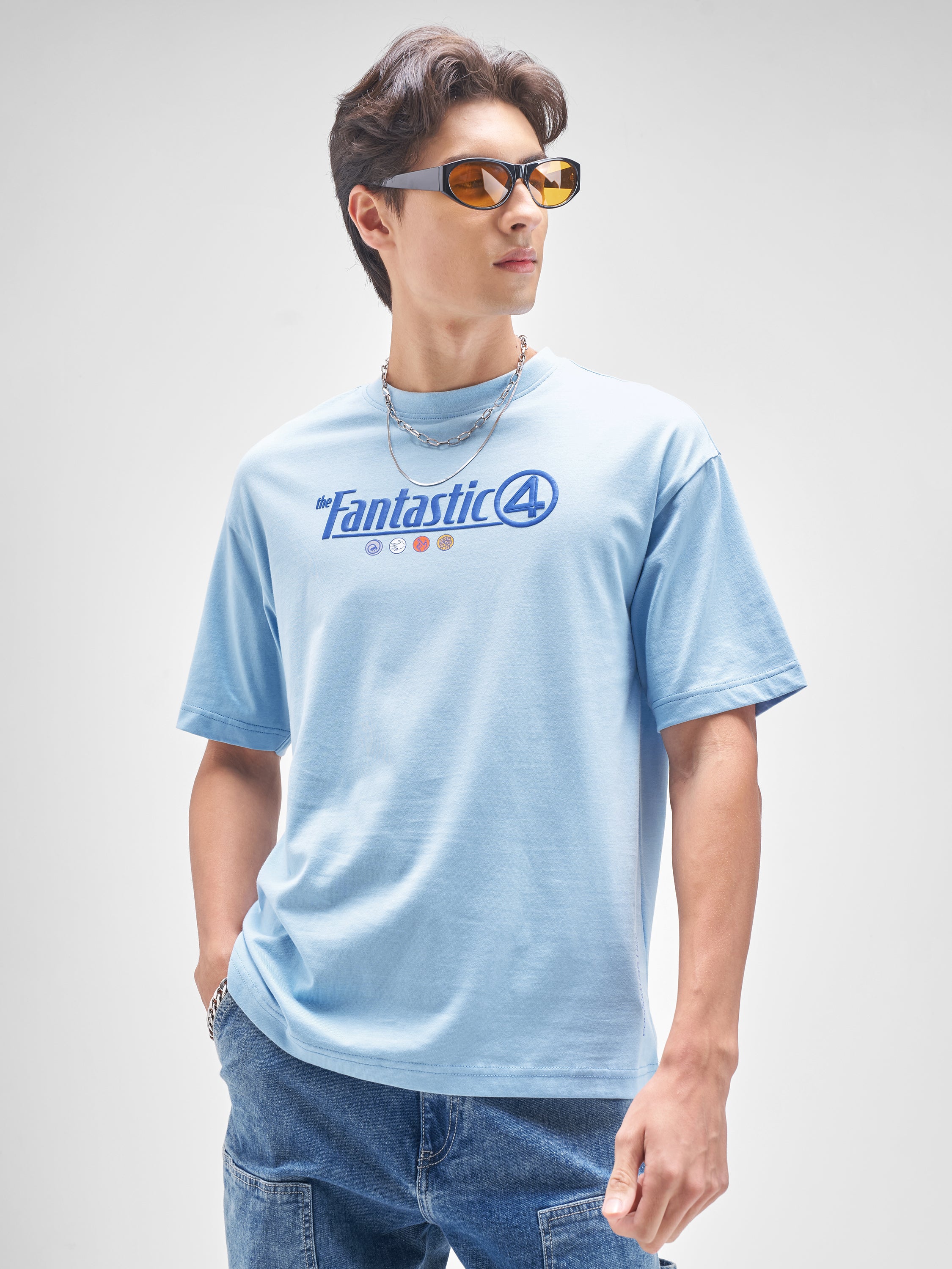 Marvel By Highlander Men Blue The Fantastic Four Printed Round Neck T-Shirt - Blue - Image 3
