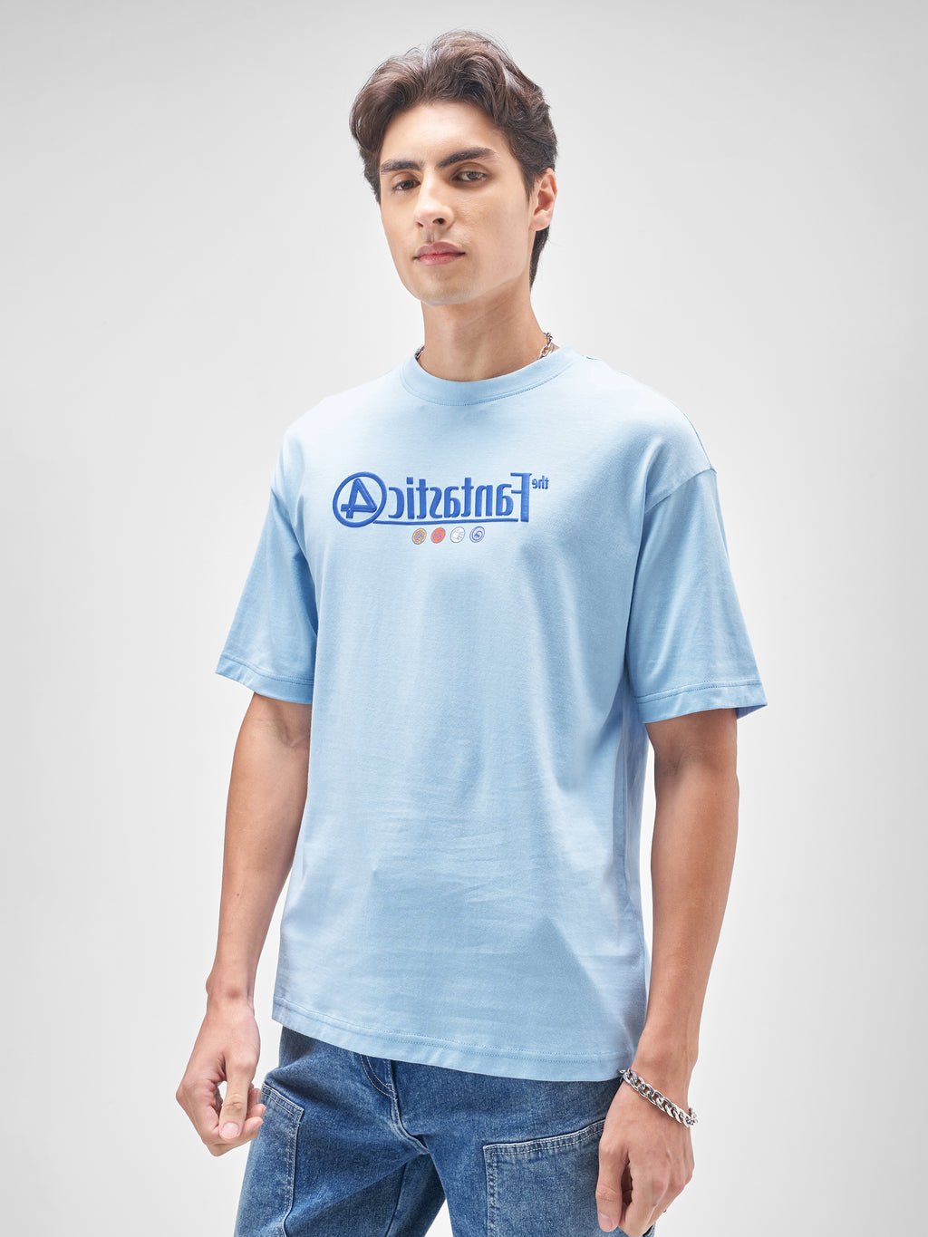 Marvel By Highlander Men Blue The Fantastic Four Printed Round Neck T-Shirt - Blue - Image 4