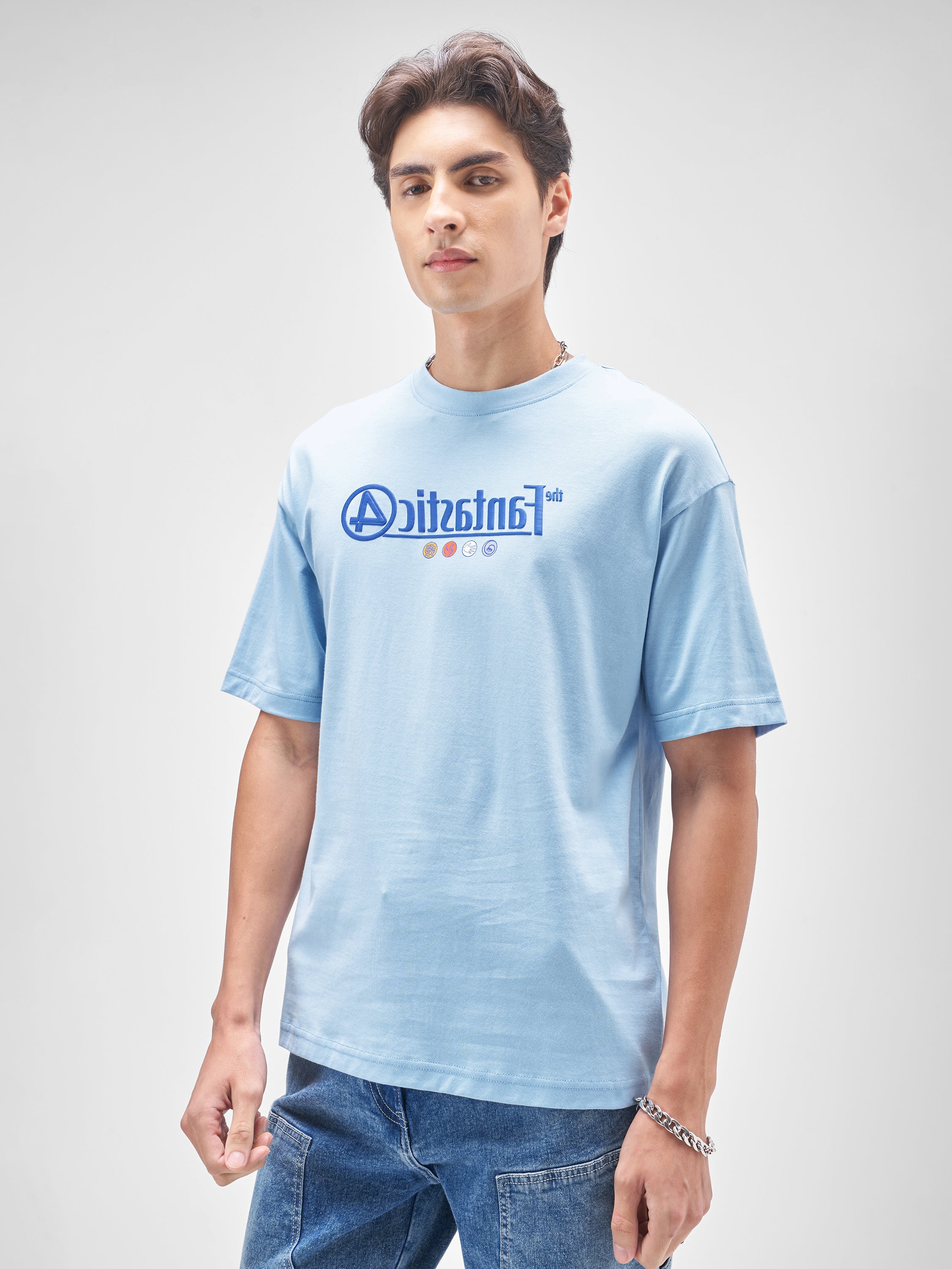 Marvel By Highlander Men Blue The Fantastic Four Printed Round Neck T-Shirt - Blue - Image 4