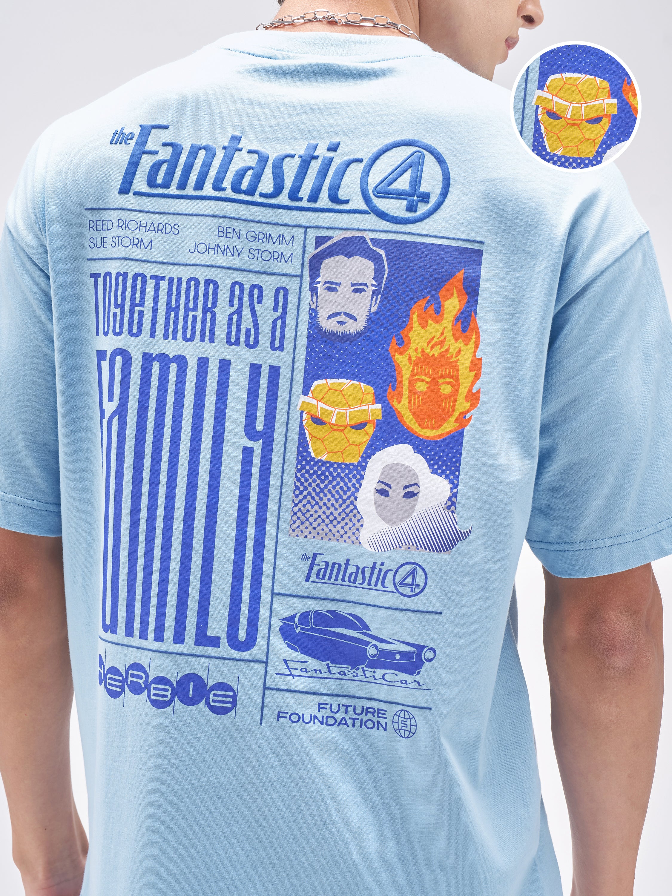 Marvel By Highlander Men Blue The Fantastic Four Printed Round Neck T-Shirt - Blue - Image 5