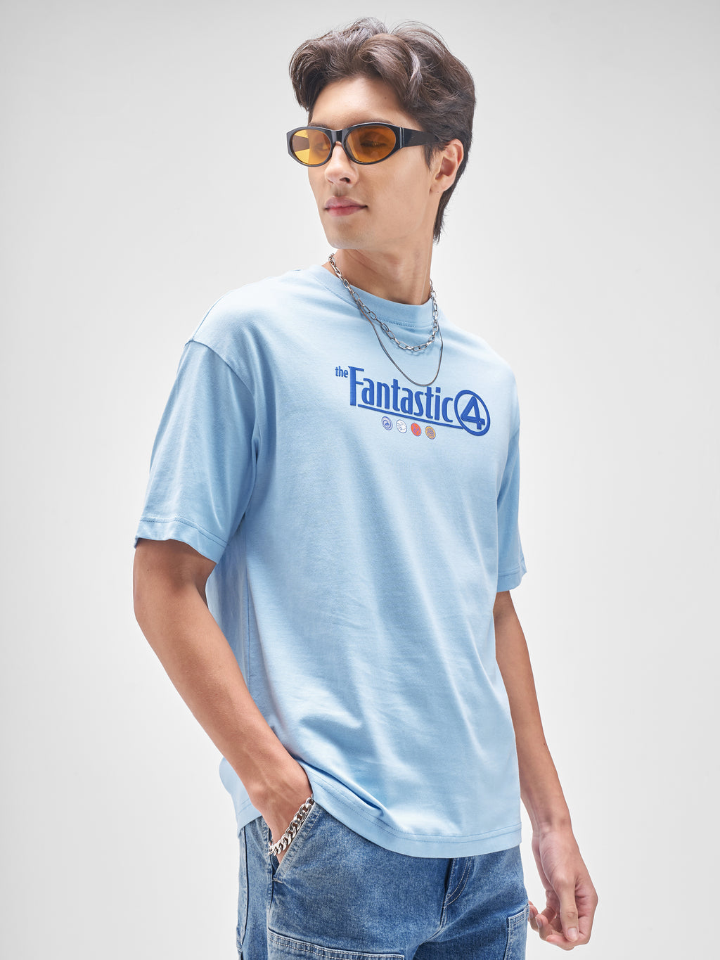 Marvel By Highlander Men Blue The Fantastic Four Printed Round Neck T-Shirt - Blue - Image 6