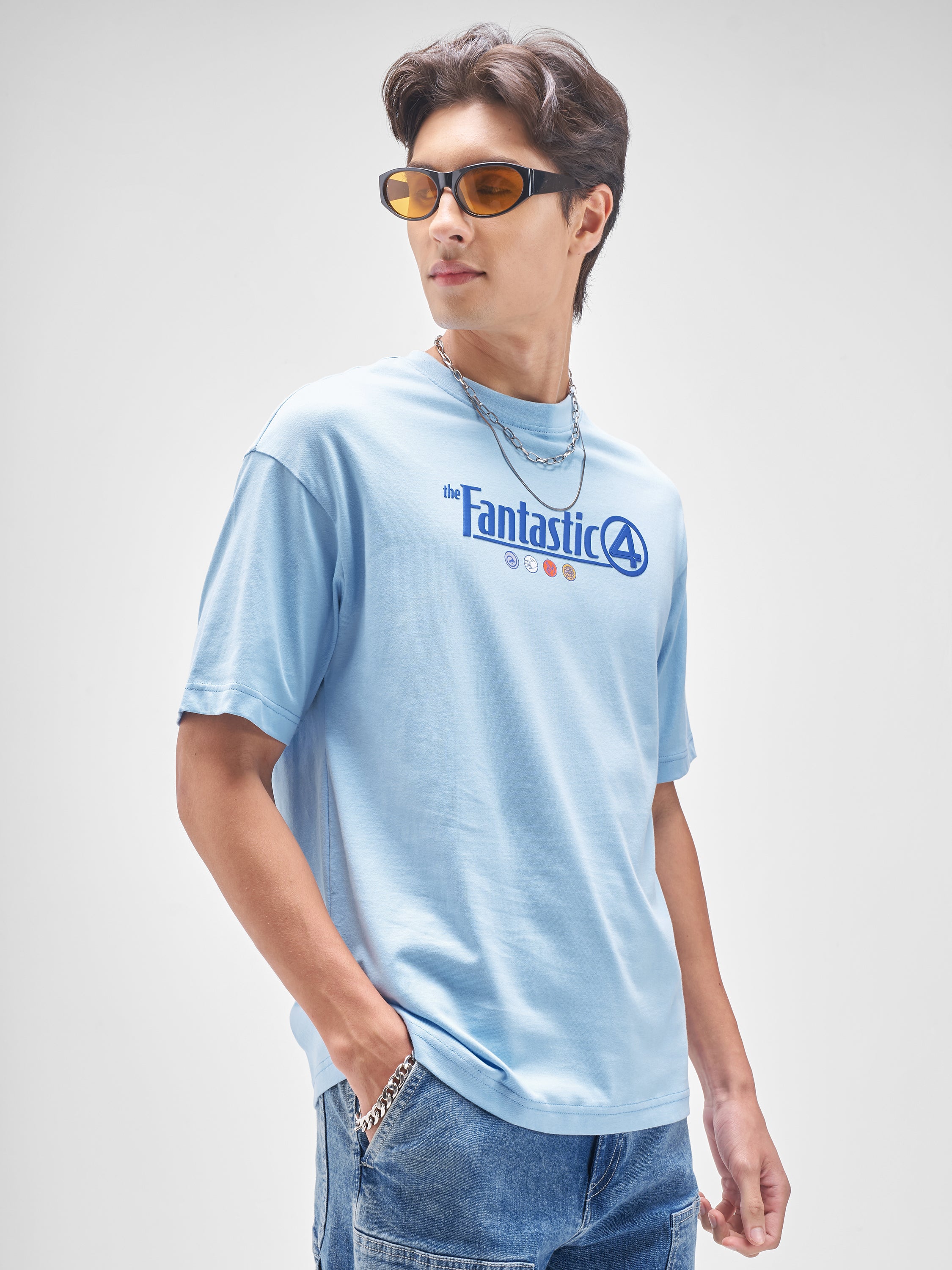 Marvel By Highlander Men Blue The Fantastic Four Printed Round Neck T-Shirt - Blue - Image 6