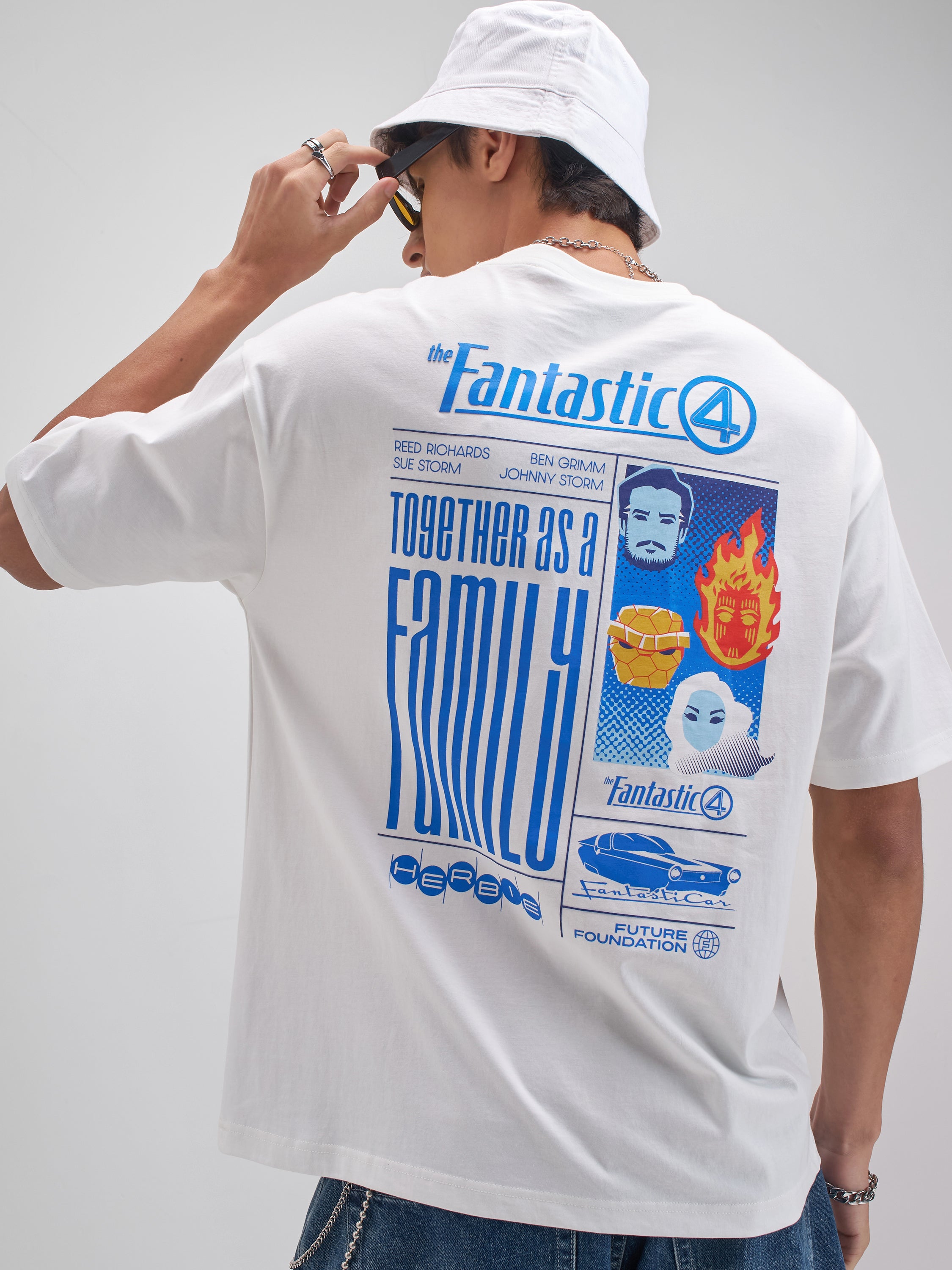 Marvel By Highlander Men White The Fantastic Four Printed Round Neck T-Shirt - White - Image 1