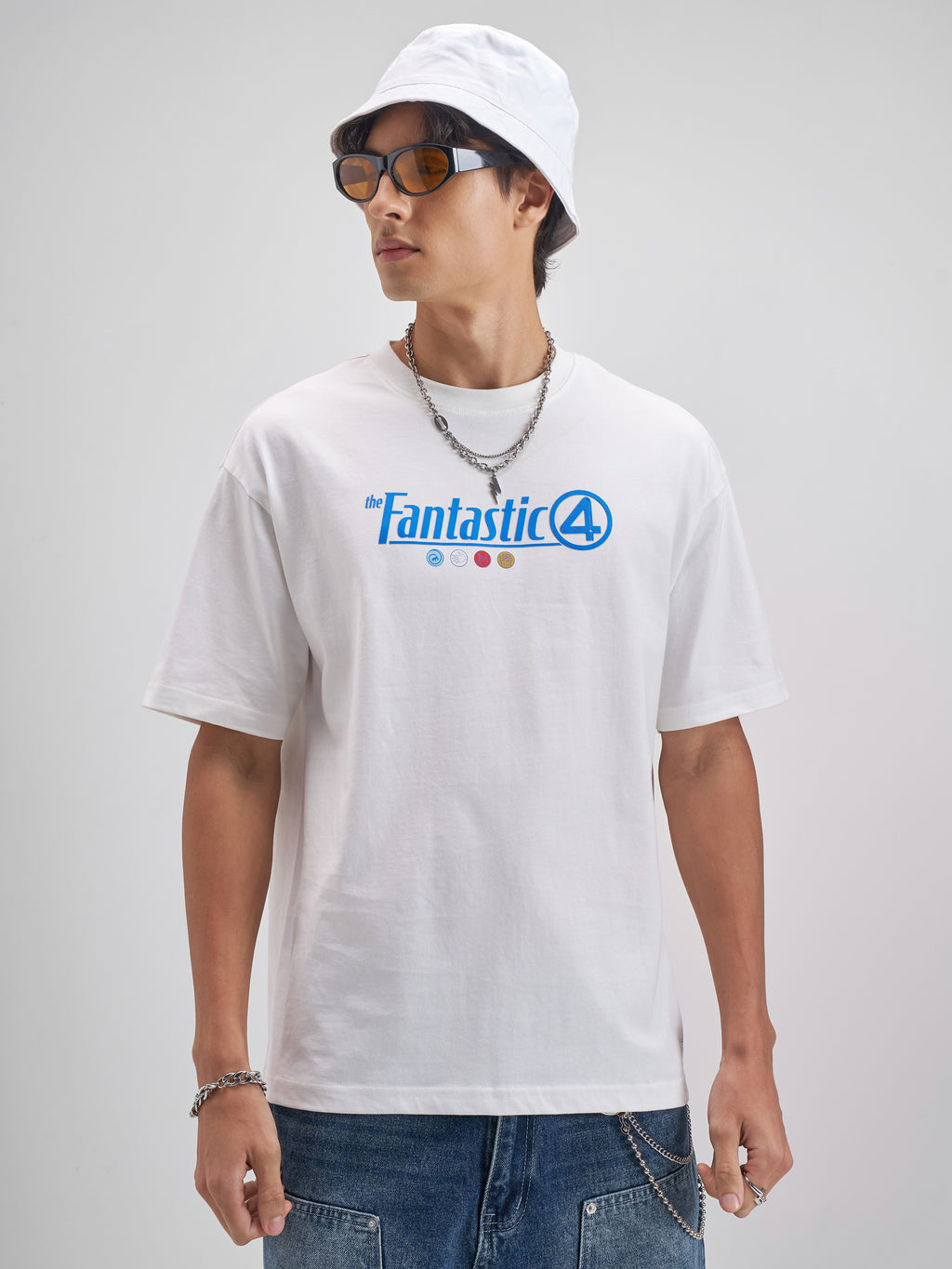 Marvel By Highlander Men White The Fantastic Four Printed Round Neck T-Shirt - White - Image 3