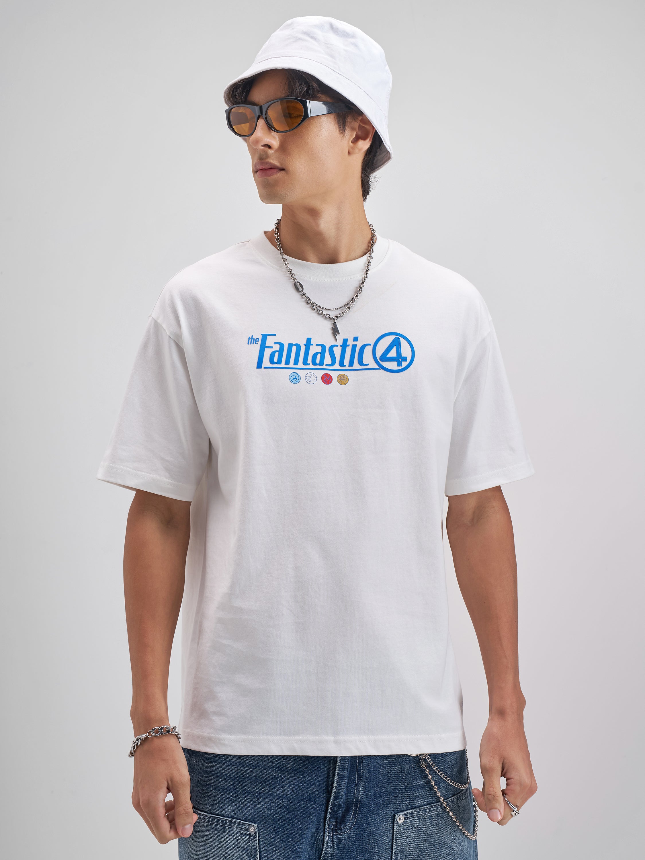 Marvel By Highlander Men White The Fantastic Four Printed Round Neck T-Shirt - White - Image 3