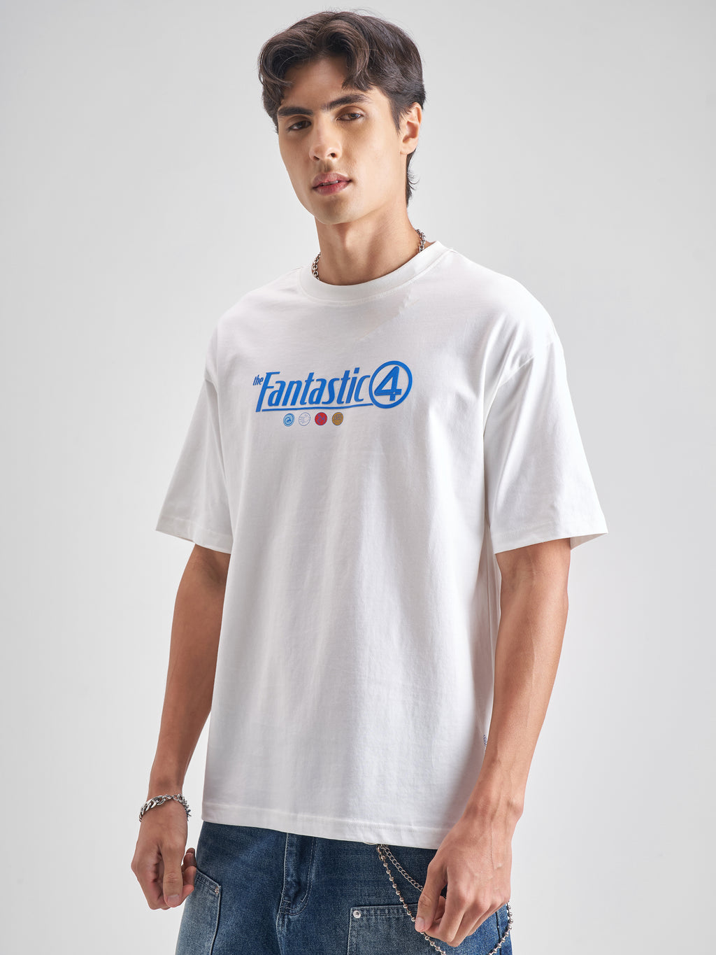 Marvel By Highlander Men White The Fantastic Four Printed Round Neck T-Shirt - White - Image 4