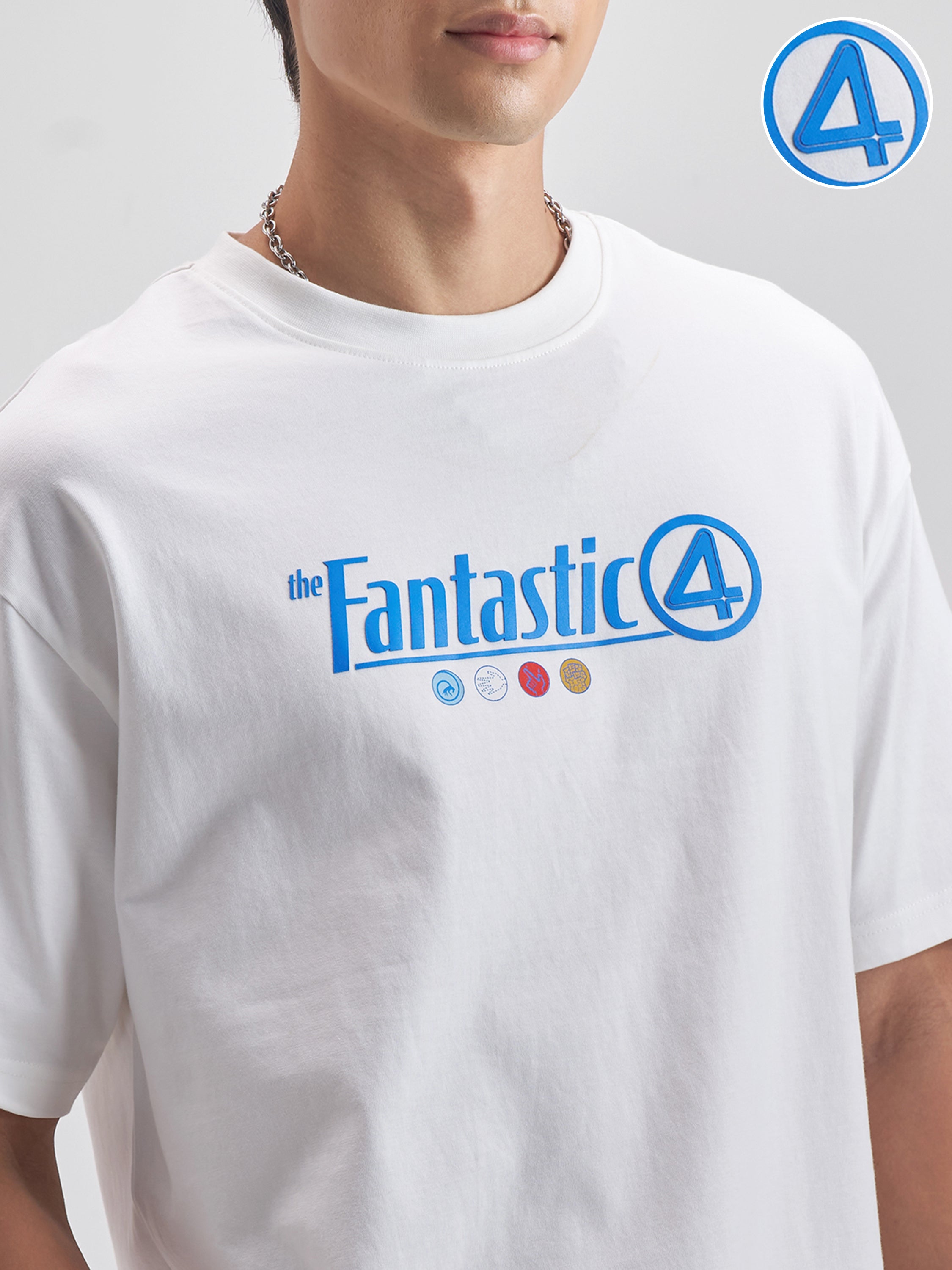 Marvel By Highlander Men White The Fantastic Four Printed Round Neck T-Shirt - White - Image 5