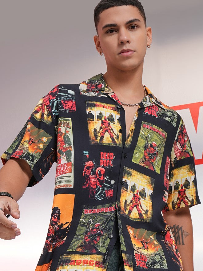 Marvel By Highlander Men Black Deadpool Printed Relaxed Fit Casual Shirt - Black - Image 2
