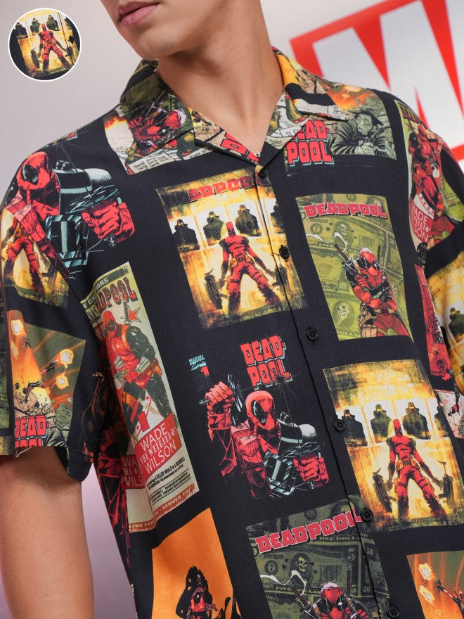 Marvel By Highlander Men Black Deadpool Printed Relaxed Fit Casual Shirt - Black - Image 5
