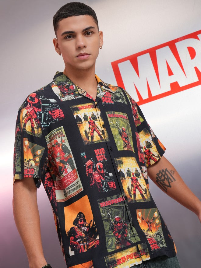 Marvel By Highlander Men Black Deadpool Printed Relaxed Fit Casual Shirt - Black - Image 6