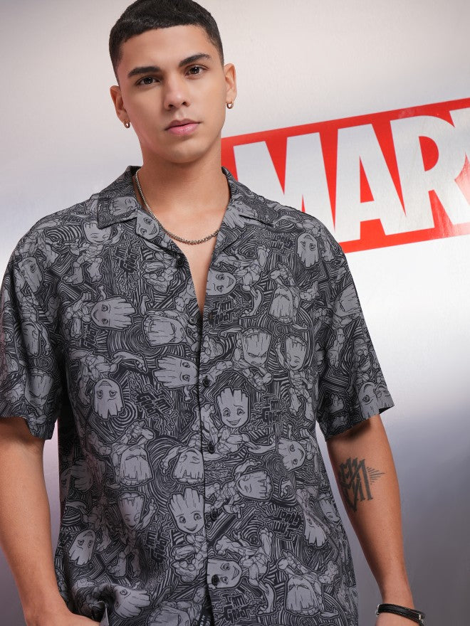 Marvel By Highlander Men Black Groot Printed Relaxed Fit Casual Shirt - Black - Image 2