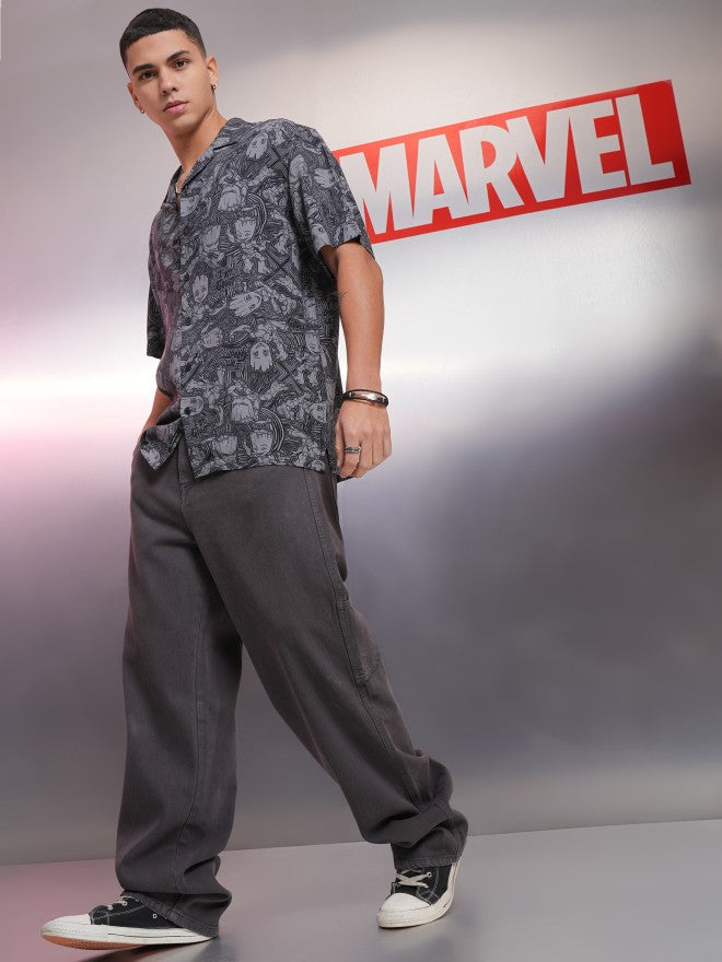 Marvel By Highlander Men Black Groot Printed Relaxed Fit Casual Shirt - Black - Image 3