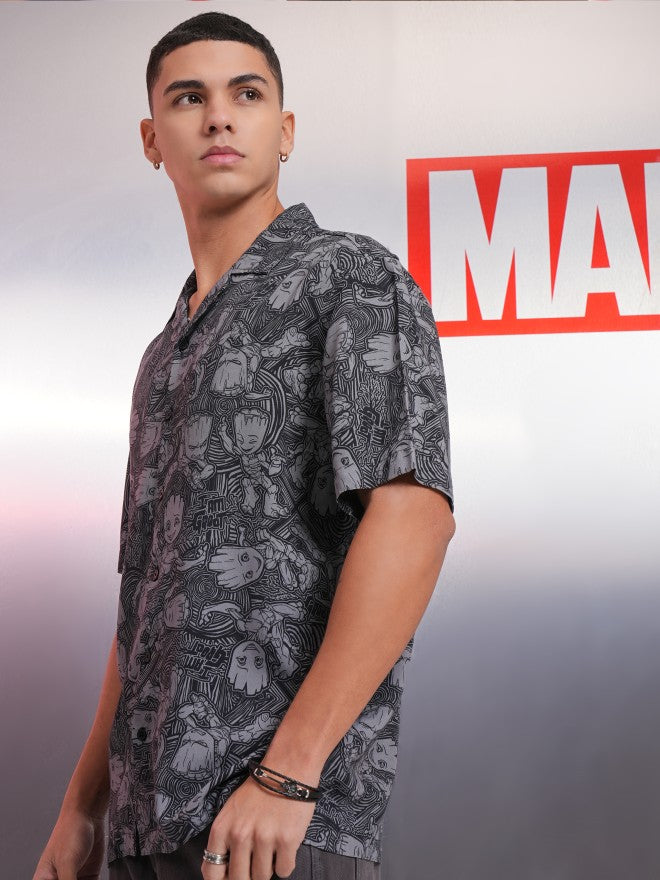 Marvel By Highlander Men Black Groot Printed Relaxed Fit Casual Shirt - Black - Image 4