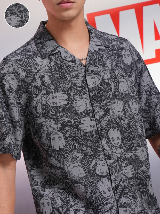 Marvel By Highlander Men Black Groot Printed Relaxed Fit Casual Shirt - Black - Image 5