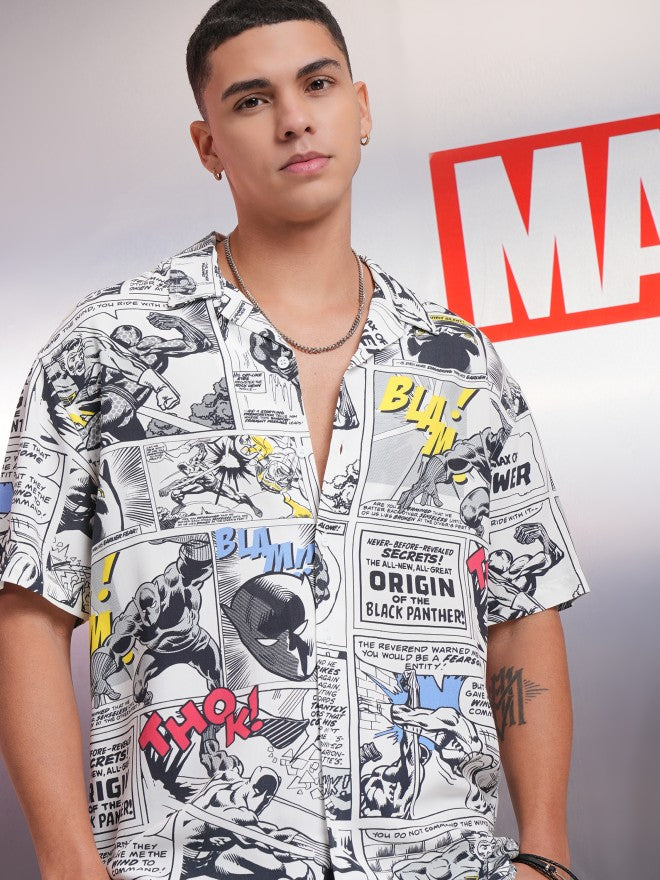 Marvel By Highlander Men White Black Panther Printed Relaxed Fit Casual Shirt - White - Image 2
