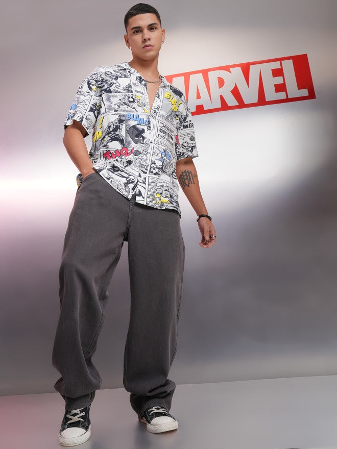 Marvel By Highlander Men White Black Panther Printed Relaxed Fit Casual Shirt - White - Image 3