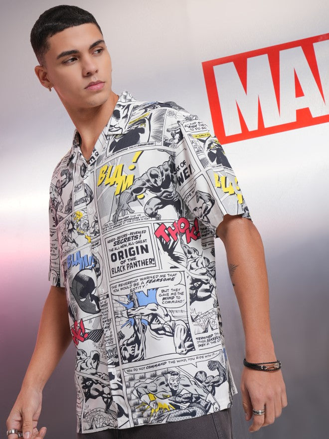Marvel By Highlander Men White Black Panther Printed Relaxed Fit Casual Shirt - White - Image 4