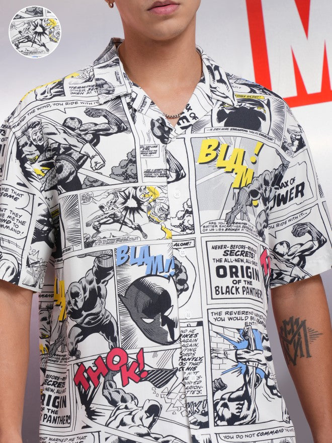 Marvel By Highlander Men White Black Panther Printed Relaxed Fit Casual Shirt - White - Image 5