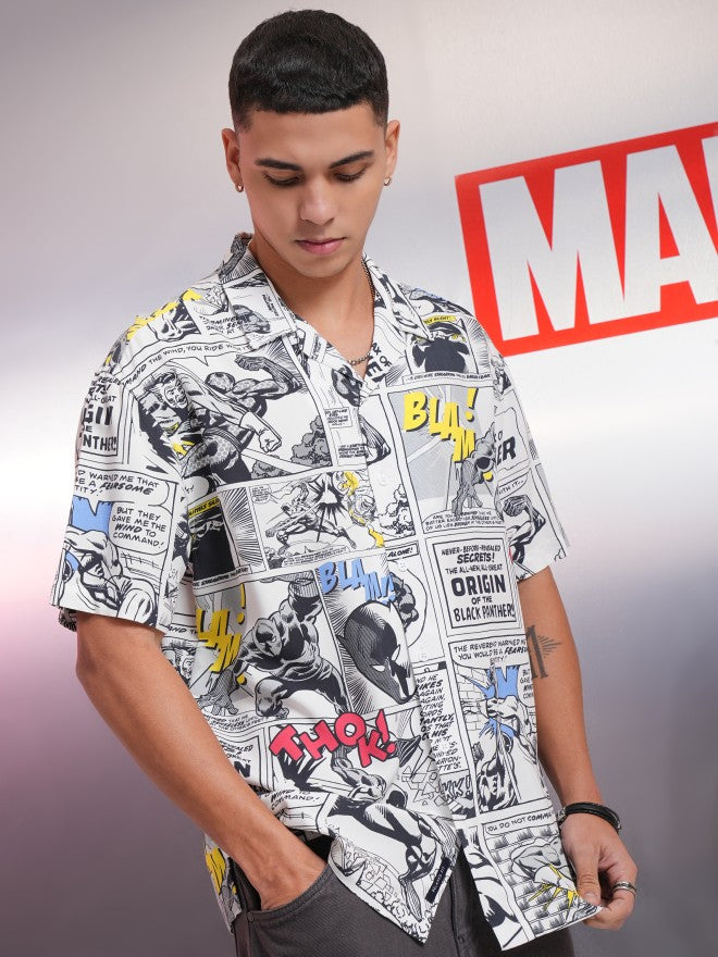 Marvel By Highlander Men White Black Panther Printed Relaxed Fit Casual Shirt - White - Image 6