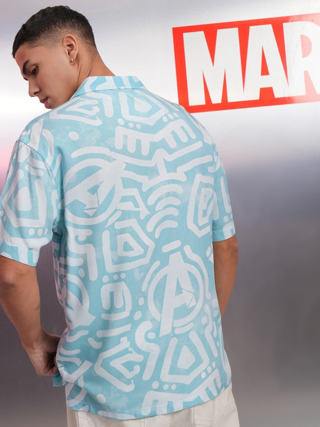 Marvel By Highlander Men Blue Avengers Printed Relaxed Fit Casual Shirt - Blue - Image 3