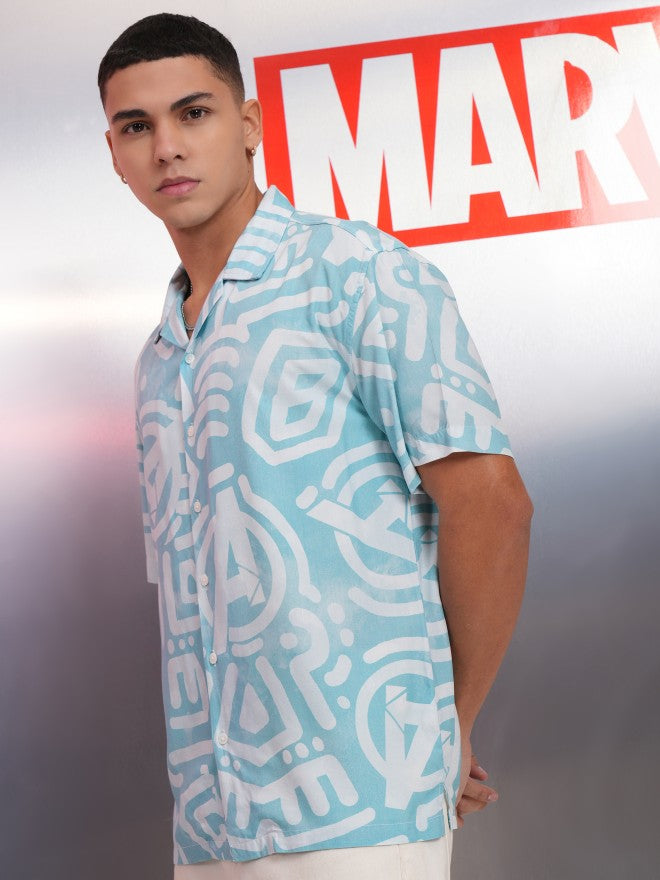 Marvel By Highlander Men Blue Avengers Printed Relaxed Fit Casual Shirt - Blue - Image 4