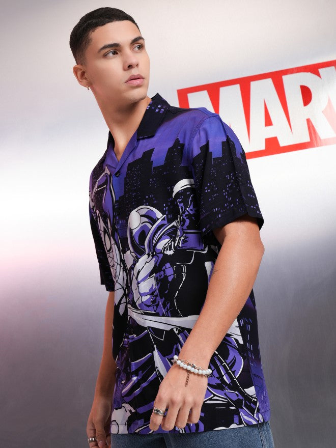 Marvel By Highlander Men Black Spider-Man Printed Relaxed Fit Casual Shirt - Black - Image 4