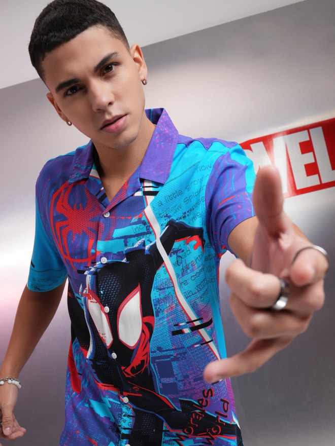Marvel By Highlander Men Multi Spider-Man Printed Relaxed Fit Casual Shirt - Multi - Image 1