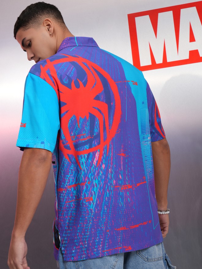 Marvel By Highlander Men Multi Spider-Man Printed Relaxed Fit Casual Shirt - Multi - Image 3
