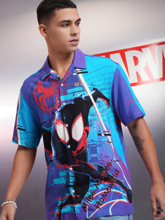Marvel By Highlander Men Multi Spider-Man Printed Relaxed Fit Casual Shirt - Multi - Image 4