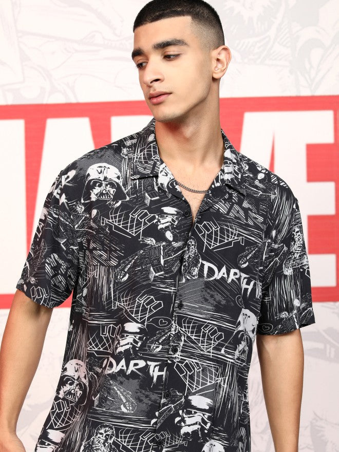 Star Wars By Highlander Men Black Darth Vader Printed Relaxed Fit Casual Shirt - Black - Image 1