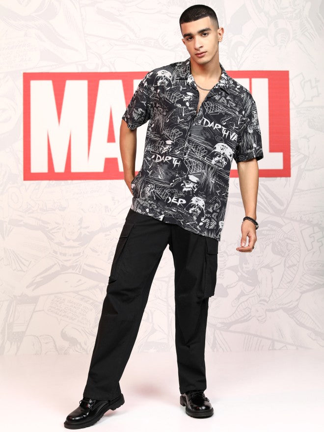 Star Wars By Highlander Men Black Darth Vader Printed Relaxed Fit Casual Shirt - Black - Image 2