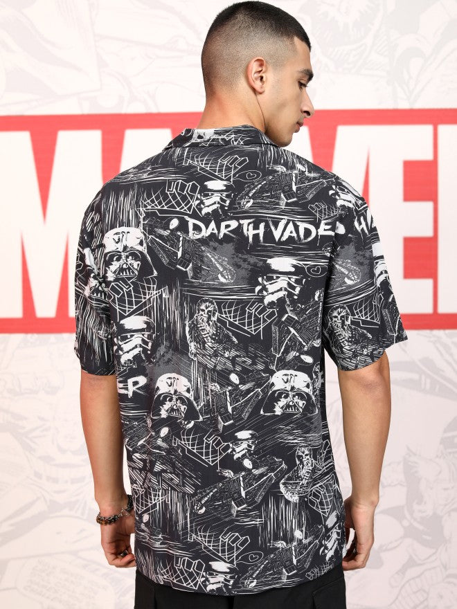 Star Wars By Highlander Men Black Darth Vader Printed Relaxed Fit Casual Shirt - Black - Image 3