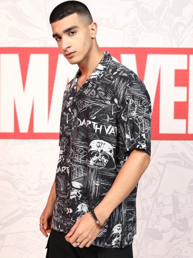 Star Wars By Highlander Men Black Darth Vader Printed Relaxed Fit Casual Shirt - Black - Image 4