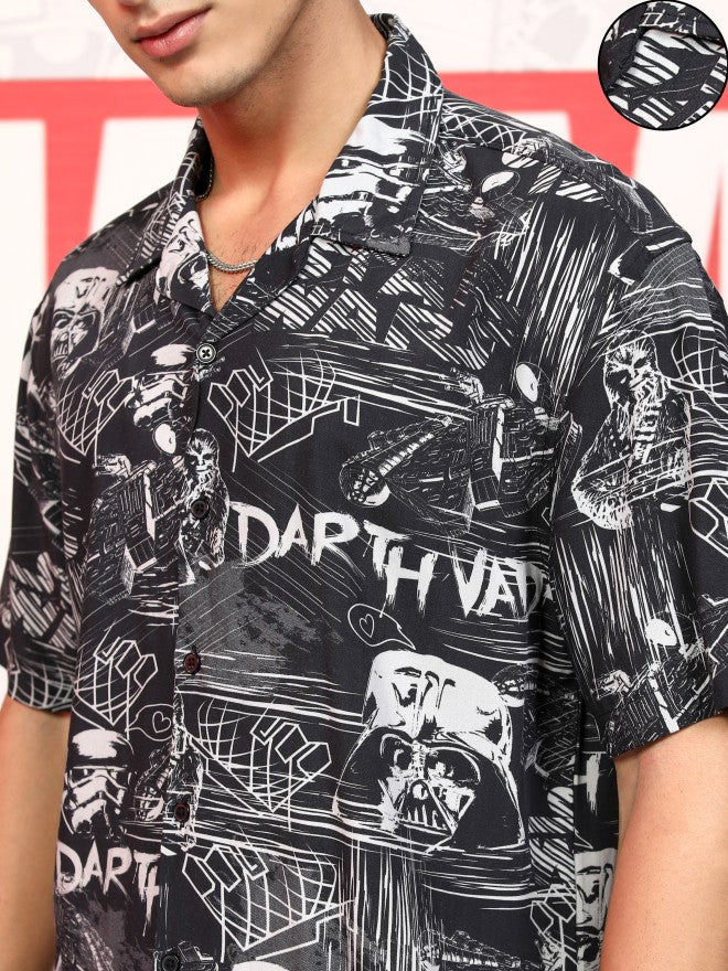 Star Wars By Highlander Men Black Darth Vader Printed Relaxed Fit Casual Shirt - Black - Image 5