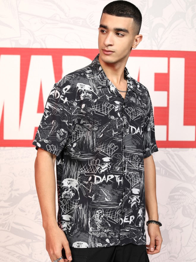 Star Wars By Highlander Men Black Darth Vader Printed Relaxed Fit Casual Shirt - Black - Image 6