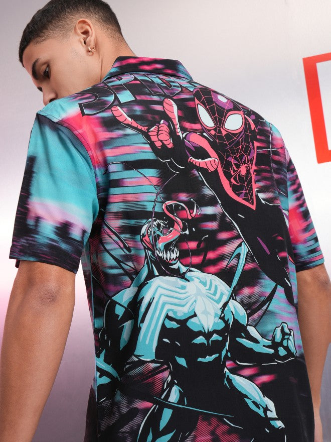 Marvel By Highlander Men Multi Spider-Man And Venom Printed Relaxed Fit Casual Shirt - Multi - Image 1