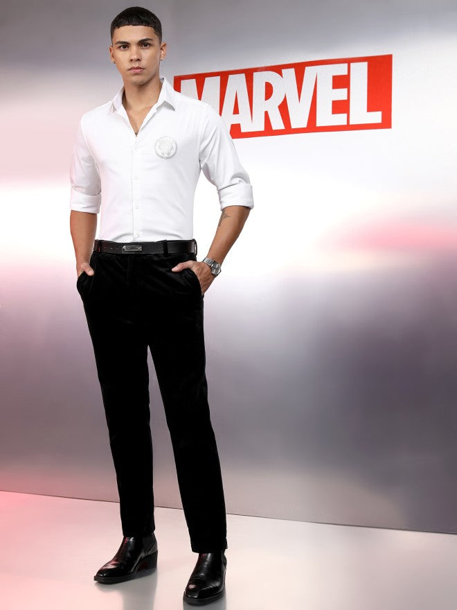 Marvel By Highlander Men White Black Panther Solid Slim Fit Casual Shirt - White - Image 2