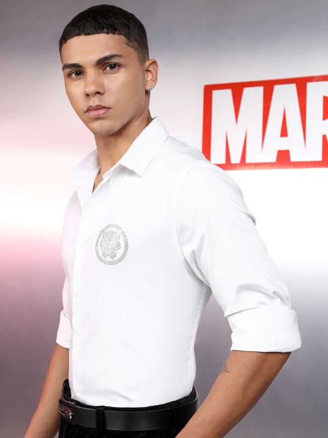 Marvel By Highlander Men White Black Panther Solid Slim Fit Casual Shirt - White - Image 4