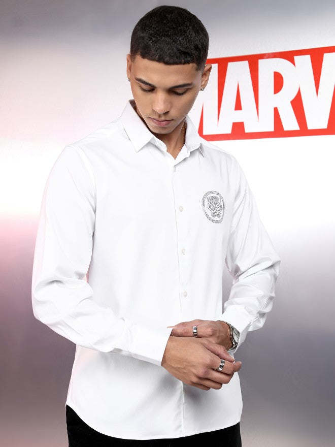 Marvel By Highlander Men White Black Panther Solid Slim Fit Casual Shirt - White - Image 6