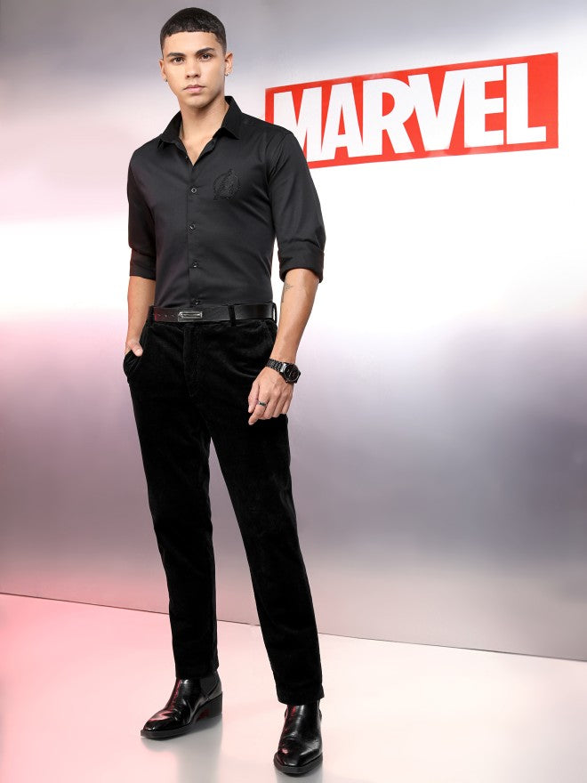 Marvel By Highlander Men Black Avengers Solid Slim Fit Casual Shirt - Black - Image 2